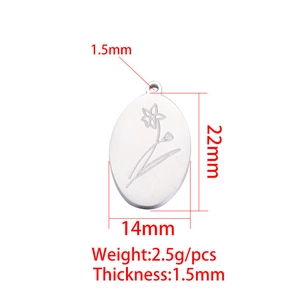 Oval silver stainless steel birthday flower necklace pendant with size specifications