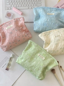 Makeup Bag Jacquard Rose Floral 3D Embossed Large Capacity Cosmetic Pouch Travel Toiletry Wash Bag Portable For Women