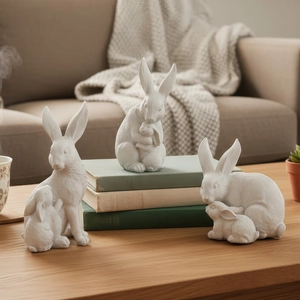 Lot de 3 figurines de lapins en résine blanche pour décoration de jardin et terrasse