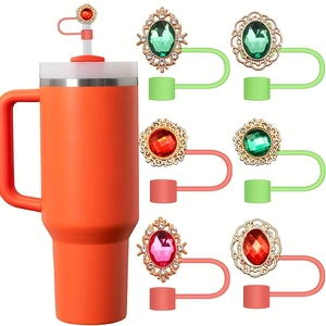 Orange insulated tumbler for Stanley 30/40oz with shiny diamond gem straw covers