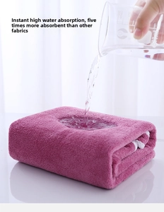 Detail of thick purple coral fleece towel showing soft texture and high absorption