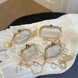 Mini transparent acrylic jelly box bags with gold bee buckles and chain straps for women