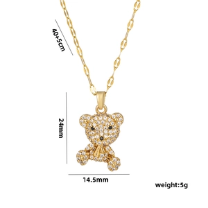 Gold titanium steel bear necklace with rhinestones and dimension markers