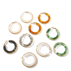 French vintage style round resin hoop earrings with gold metal in multiple colors