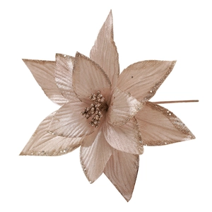 Fleur de Noël artificielle champagne avec paillettes pour décoration de fête élégante