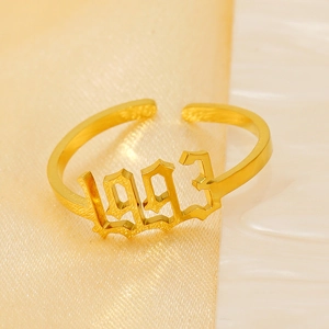 18K gold plated stainless steel open ring featuring a cutout 1993 birth year design