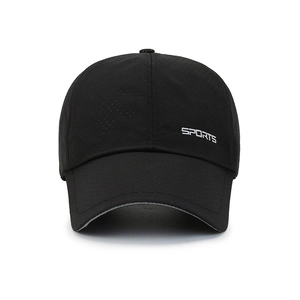 Black breathable quick-dry baseball cap with SPORTS embroidery and reflective details