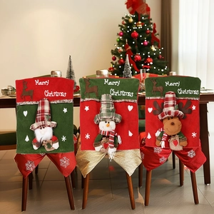 Coprisedie Natalizie Tessuto Flanella 3D Babbo Natale Pupazzo Di Neve Renna Bambole Sala Da Pranzo Tavolo Decorativo Festa Novità