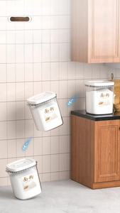 Detail of durable transparent flour storage container falling to show impact resistance