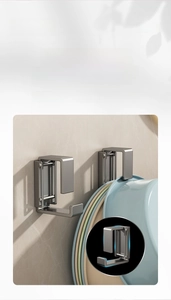 Adjustable stainless steel washbasin hook with telescopic dual-buckle design in matte grey