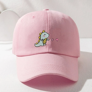 Pink Baseball Cap Polyester Cartoon Dinosaur Heart Embroidery Sun Shade Adjustable Casual Outdoor Hat For Kids Youth