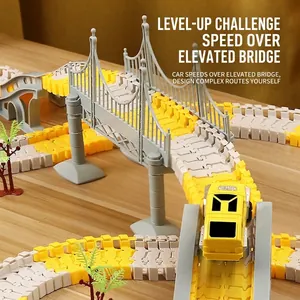DIY flexible assembly electric race track toy set with bridge and car for children