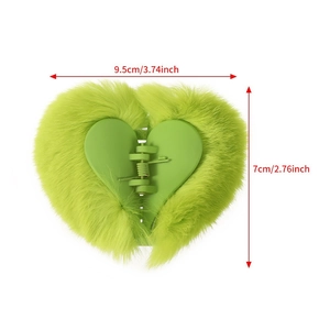 Neon green plush heart hair claw clip with faux fur trim, size 9.5cm for autumn hairstyles
