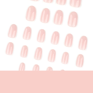 Short oval white gradient French press-on nails with glossy pink resin finish