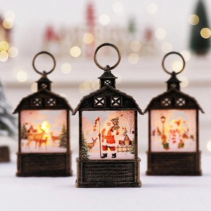 Christmas Decorative Lantern LED Retro Bronze Ornament Santa Reindeer Snowman Pattern Handheld Lamp Desktop Decor