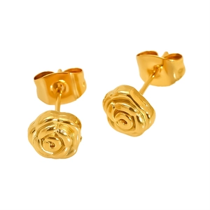 Boucles d'oreilles roses dorées 3D élégantes pour femmes avec fini métallique poli
