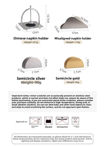 Detailed size chart and weights for four stainless steel napkin holder styles