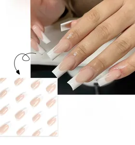 Classic French short coffin press-on nails with nude base and white tips