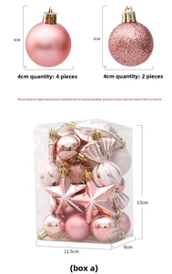 Pink Christmas ornament set with glitter stars and balls, box dimensions 11.5x8x15cm