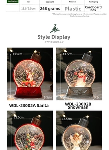 Détails de la lanterne boule à neige de Noël LED avec motifs Père Noël et bonhomme de neige