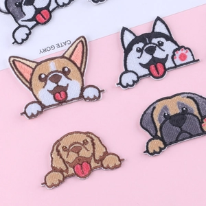 Detailed cartoon dog embroidery patches featuring Corgi and Husky for clothing decor