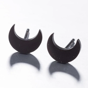 Minimalist matte black moon-shaped stainless steel stud earrings for men and women