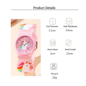 Detailed dimensions of unicorn quartz watch showing dial diameter and band length