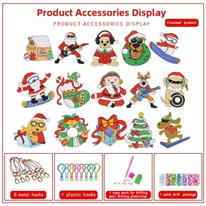 DIY Christmas diamond painting keychain set with 15 patterns and full tool accessories