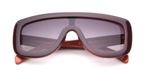 Detailed view of dark red oversized pilot sunglasses with Hand Polish temple engraving