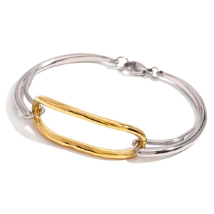 Minimalist 18k two-tone geometric stainless steel bangle with polished oval link and clasp