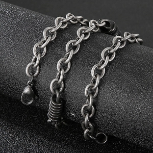 Men's titanium steel O-chain necklace with olive nut spring clasp in antique silver finish