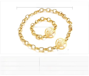 Dettagli del set gioielli albero della vita in acciaio inossidabile dorato con collana