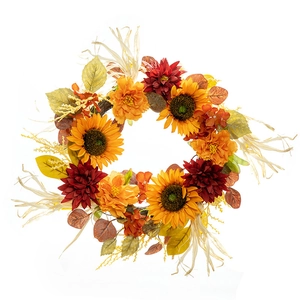 45cm autumn wreath with sunflowers and maple leaves on natural vine base