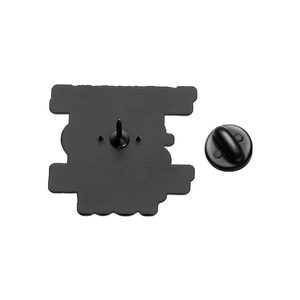 Detail view of the black metal pin back and rubber clutch for science enamel brooch