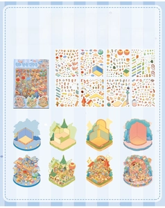 Macro view of 3D fairytale scene stickers set with PET material and folding models