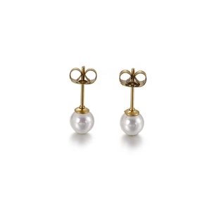 Elegant classic white shell pearl stud earrings with golden stainless steel butterfly backs