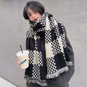 Winter Scarf Checkered Plaid Faux Cashmere Soft Warm Shawl Wrap With Tassels For Men Women Unisex British Style Retro