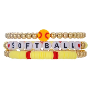 Ensemble de trois bracelets à perles thème softball avec disques en argile