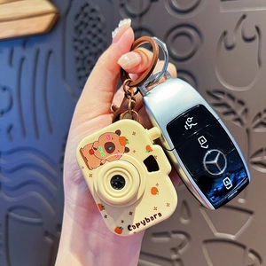 Cute Capybara cartoon camera keychain with glowing light effect for bag accessory