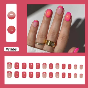 French rose pink gradient press-on nails set with 24 pieces and natural square shape