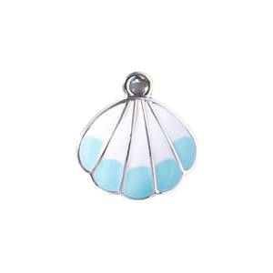 Mini sea shell alloy charm in white and light blue enamel for DIY jewelry making