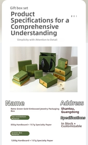 Detail of vintage green jewelry box set featuring premium gold-stamped specialty paper texture