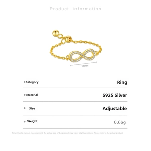 Detail of S925 sterling silver infinity ring with sparkling cubic zirconia stones