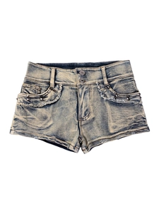 Damen Denim Hotpants mit hoher Taille, Destroyed-Effekten und Nietenverzierung