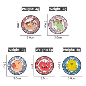 Cartoon animal enamel pins collection featuring sloth and frog designs with 3cm size guide