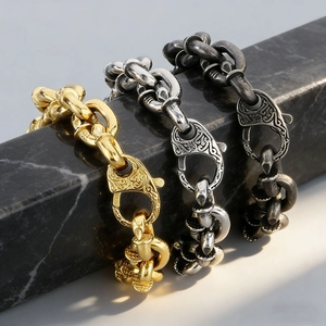 Collana E Bracciale Da Uomo Punk Hip Hop Acciaio Inossidabile Maglie A Forma Di Chiodo Chiusura Incisa Retrò