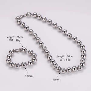 Detailed size specifications for stainless steel bead necklace and bracelet set