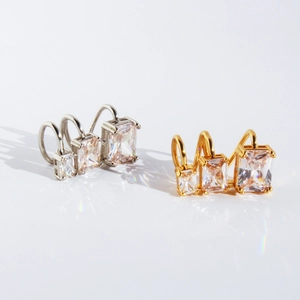 Fashionable geometric square zircon ear cuffs in gold and silver metal finishes