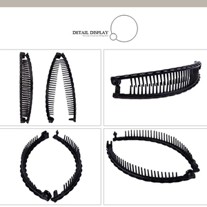 Detailed views of the black plastic banana hair clip in closed and open positions