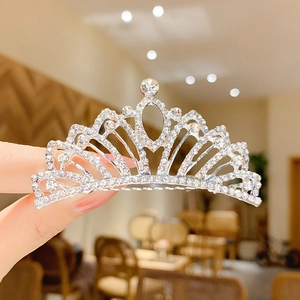 Pettine per capelli a corona d'argento con strass scintillanti per bambine e ragazze